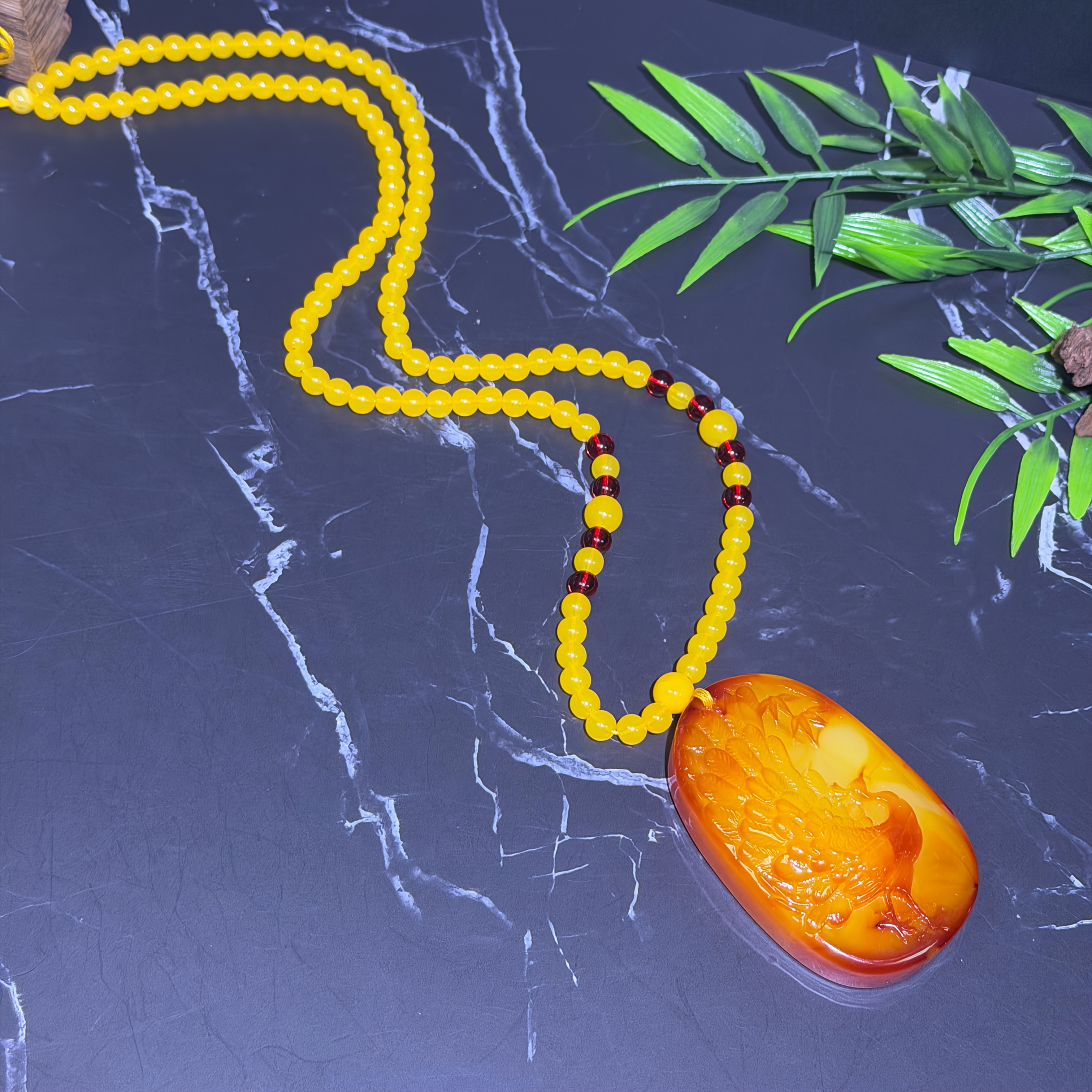 2nd Generation Amber Peacock Pendant Necklace, Unisex