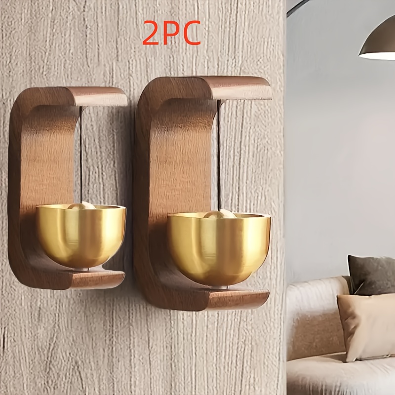 Image of 2pcs-7.2cm/magnetic Doorbell With Wind Chime - Natural Wood And Brass Battery-, No-tools Installation With Adhesive Backing For Elegant Entryway And Bedroom Decor