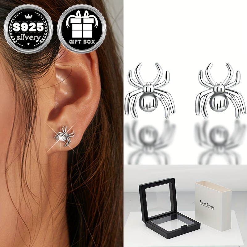 

2pc925 Sterling Silver (total Weight About 1.1g) Spider Stud Earrings, Hypoallergenic Dark Gothic Halloween Party Earrings For Women, Exquisite Holiday Gifts