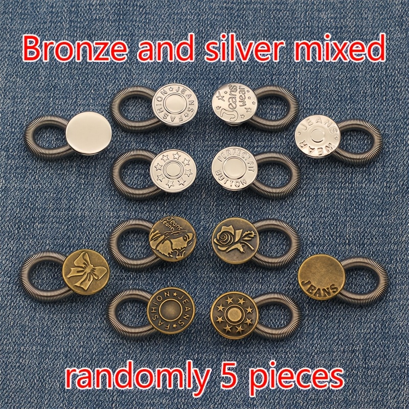 5pcs Nail-free Button Spring Waist Expanders Jeans Waist Size Small To Large Elastic Removable Adjustable Buckles Waist Button