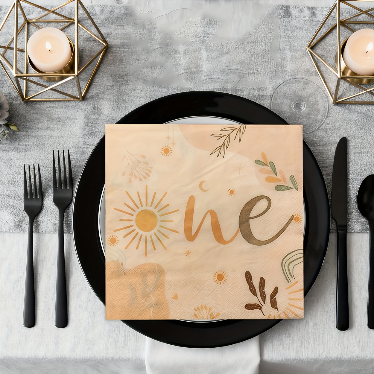 Image of 40pcs Warm - 1st Birthday - Themed Napkins Disposable, Pink - Orange - Cream Hues, Suns, "one" Lettering & Botanical . Ideal For Baby First Birthdays, Boho Parties