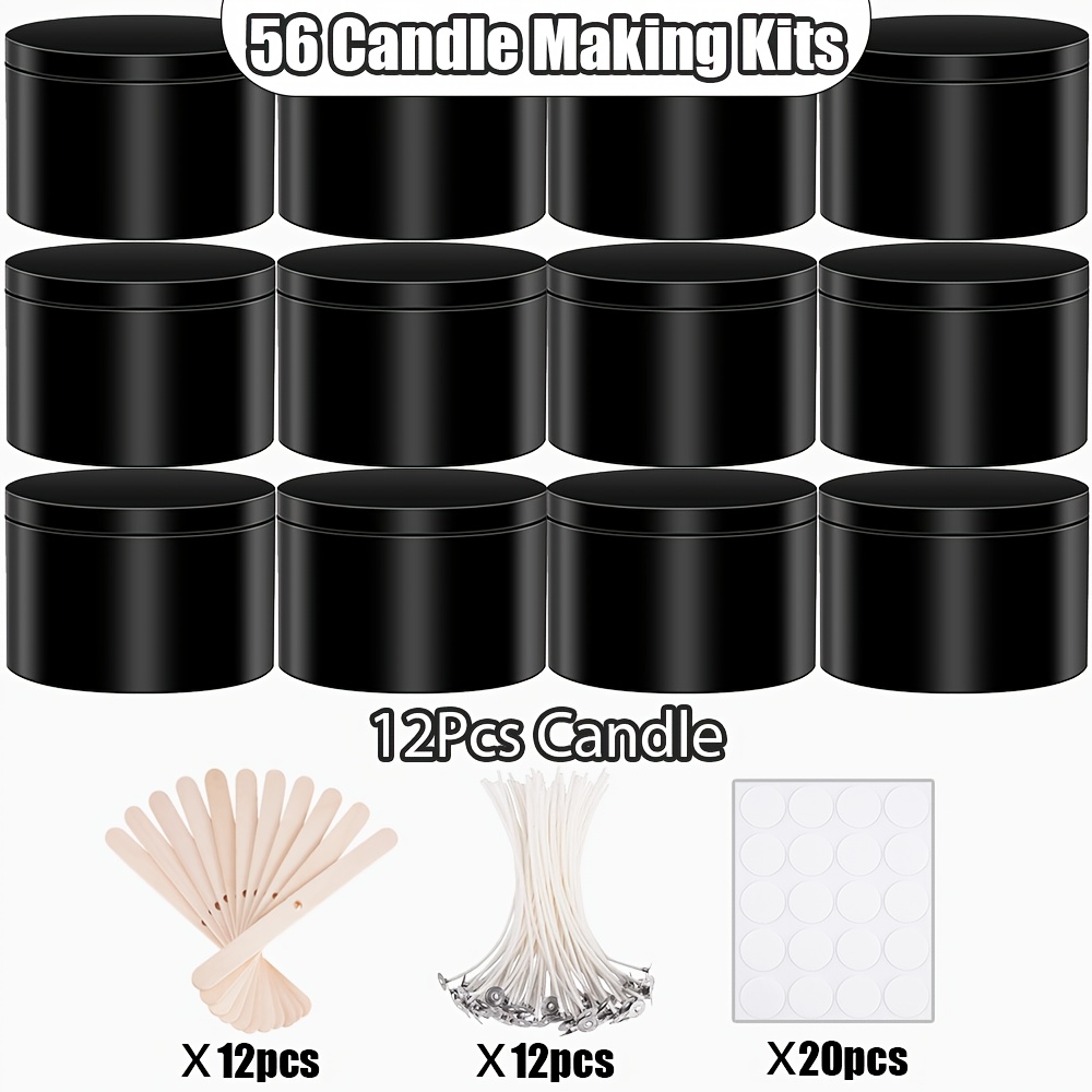 56pcs Set, Wick Sticker Candle Jars, 4oz Matte Candle Jars For Candle Making, Wick Holders, Wick Stickers, Diy Crafts, Home Decor, Storage Containers