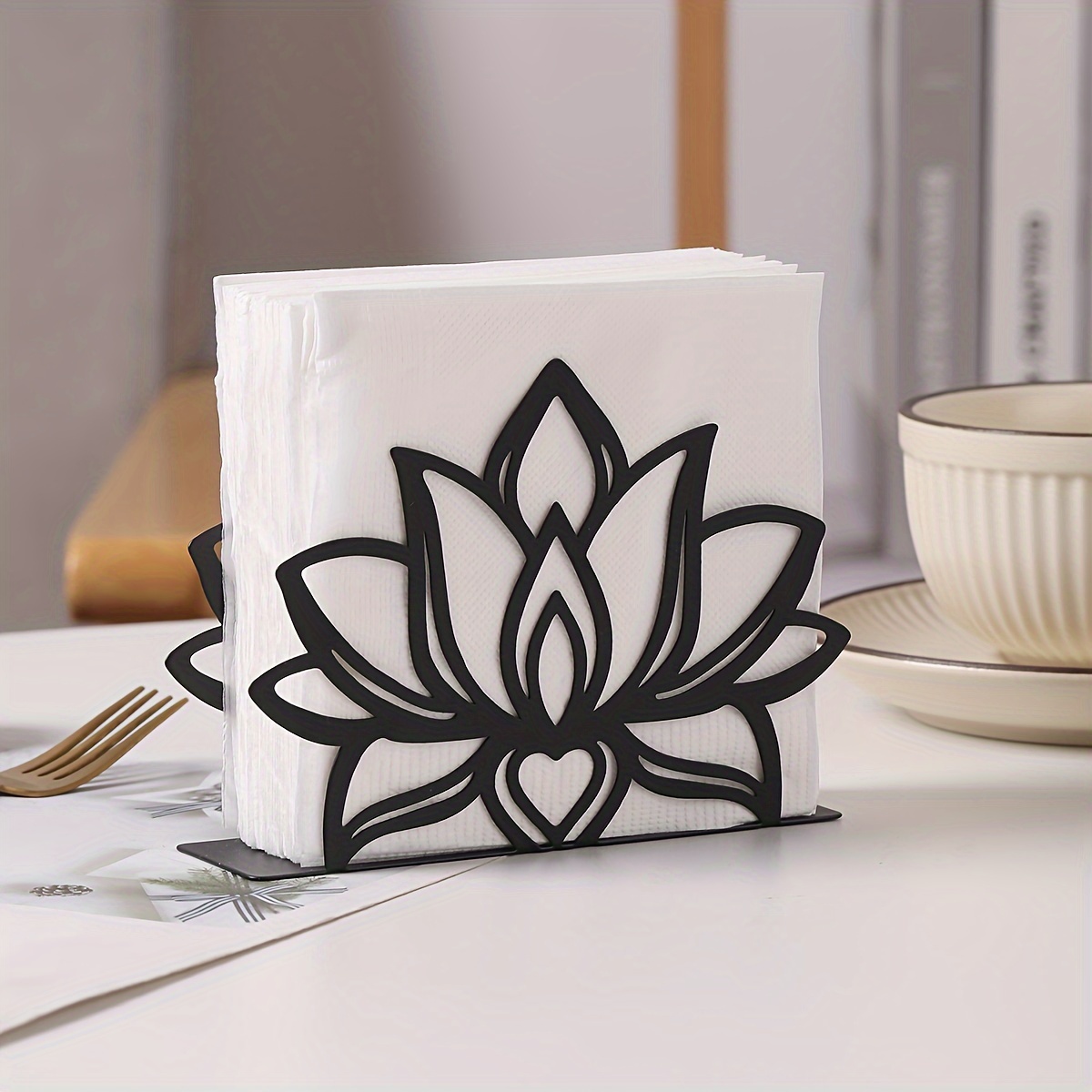 

1pc Elegant For Lotus Metal Napkin Holder - Vertical Tabletop Tissue Clip For Home, Hotel & Café Dining Decor