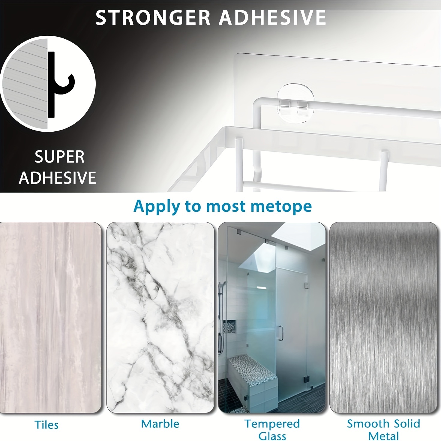 Set Portaoggetti Da Doccia Adesivi 5 Pezzi – Organizer Bagno E Cucina Senza Fori, Acciaio Inox, Porta Shampoo E Sapone, Fino A 18 Kg, Nero - 3