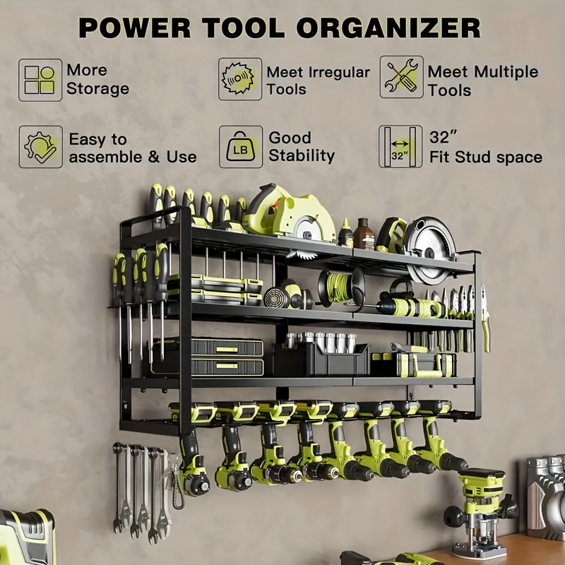 Wall-Mounted Electric Tool Organizer, 4-Tier Wireless Tool Storage with 8 Drill Bit Holders, Practical Garage Rack, Gift for Men, Boyfriends, Husbands, and Partners - Valentine's Day Gifts, Storage Racks 21 Wall-Mounted Electric Tool Organizer, 4-Tier Wireless Tool Storage with 8 Drill Bit Holders, Practical Garage Rack, Gift for Men, Boyfriends, Husbands, and Partners - Valentine's Day Gifts, Storage Racks