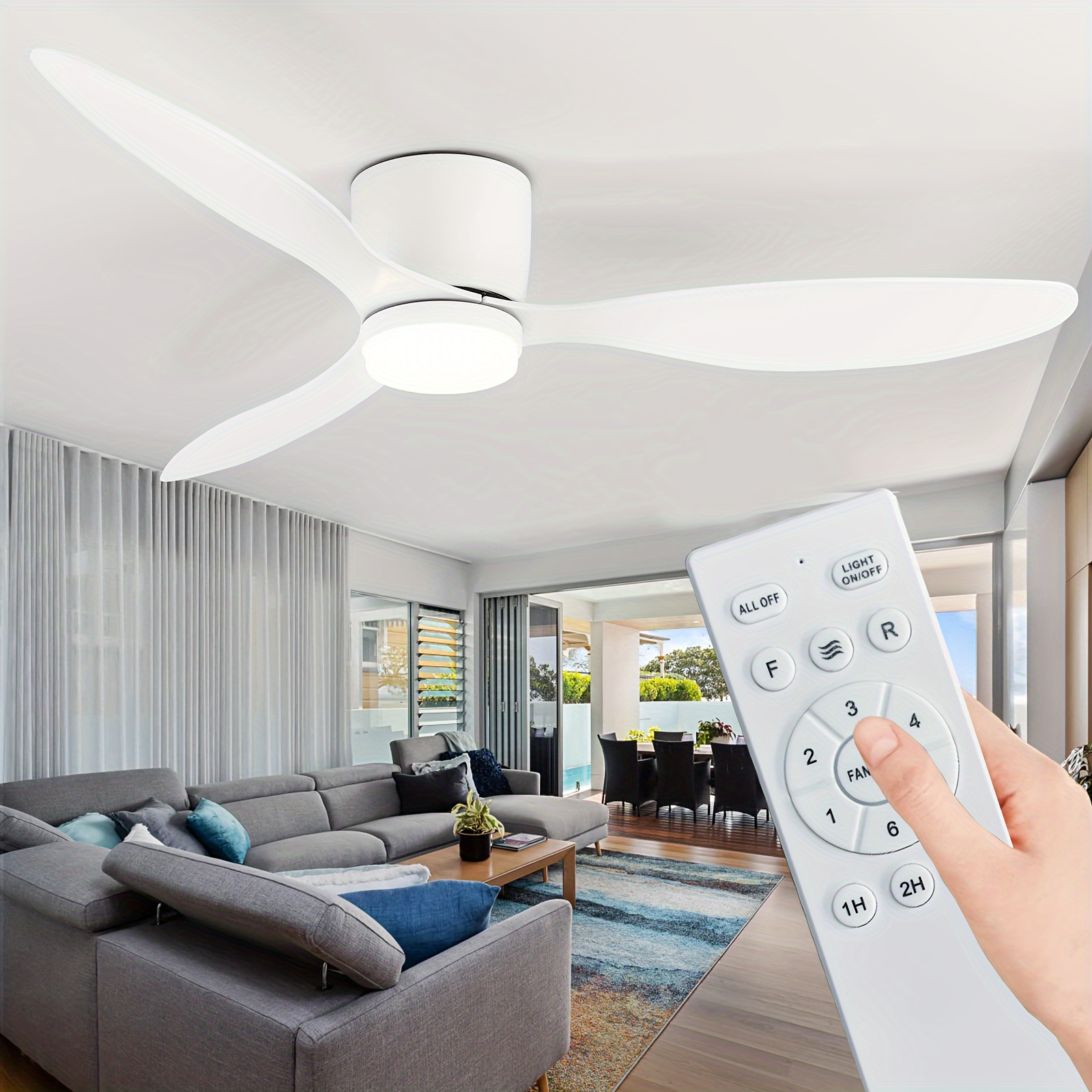 Ventiladores de techo con luces LED y control remoto, ventilador de techo  de perfil bajo de 52 pulgadas para interiores y exteriores con luces
