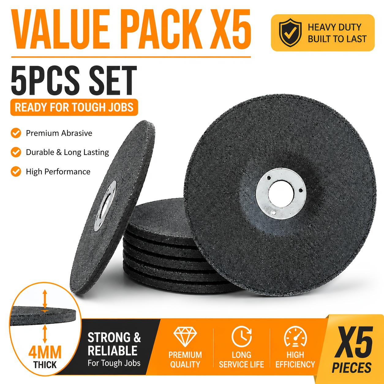 TEMU 5pcs Heavy Duty Resin Wheel Set, 4mm Thick Metal Working Discs, Durable Abrasive Disc Kit For, Workshop