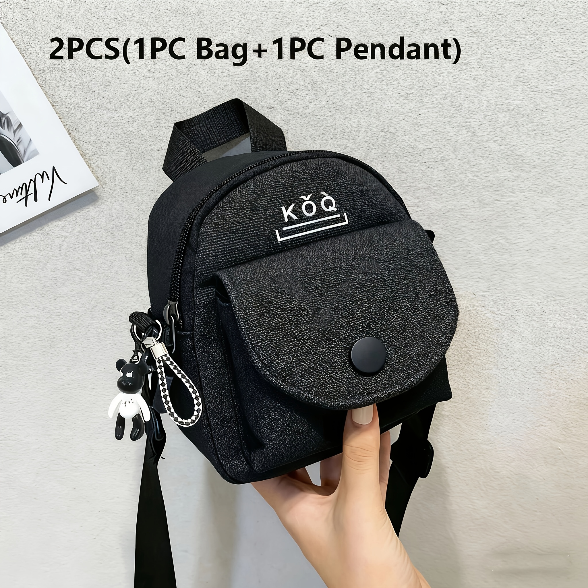 TEMU 2pcs (1pc Bag 1pc Pendant) Canvas Single Shoulder Bag Crossbody Large Capacity Backpack Hip Hop Street Style Women' Small Coin Purse Single