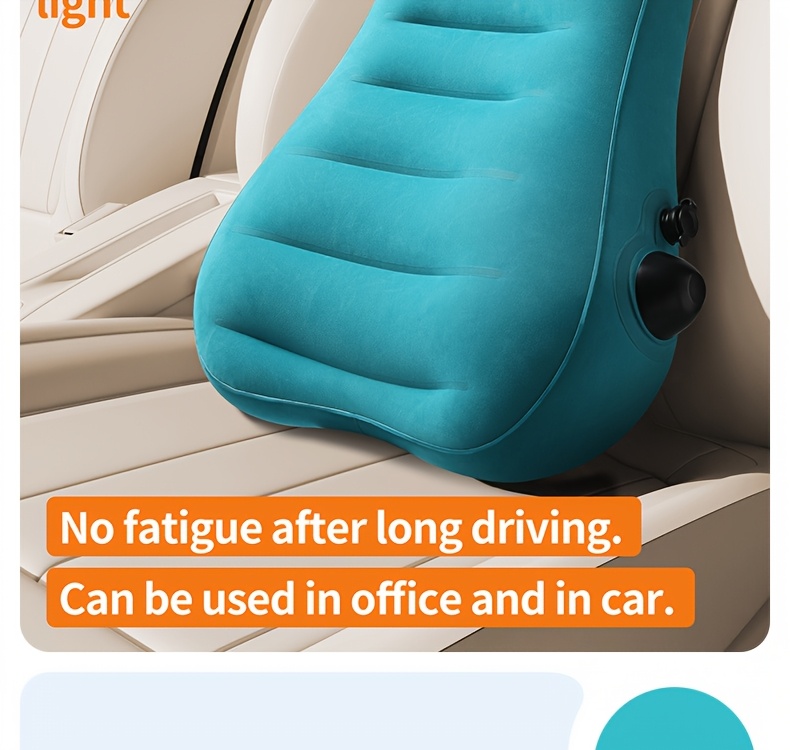 teal inflatable lumbar support pillow ergonomic   with pressure relief design for long distance flights high speed trains office use washable synthetic fiber   season   flight   accessory   design inflatable travel pillow Product details 1