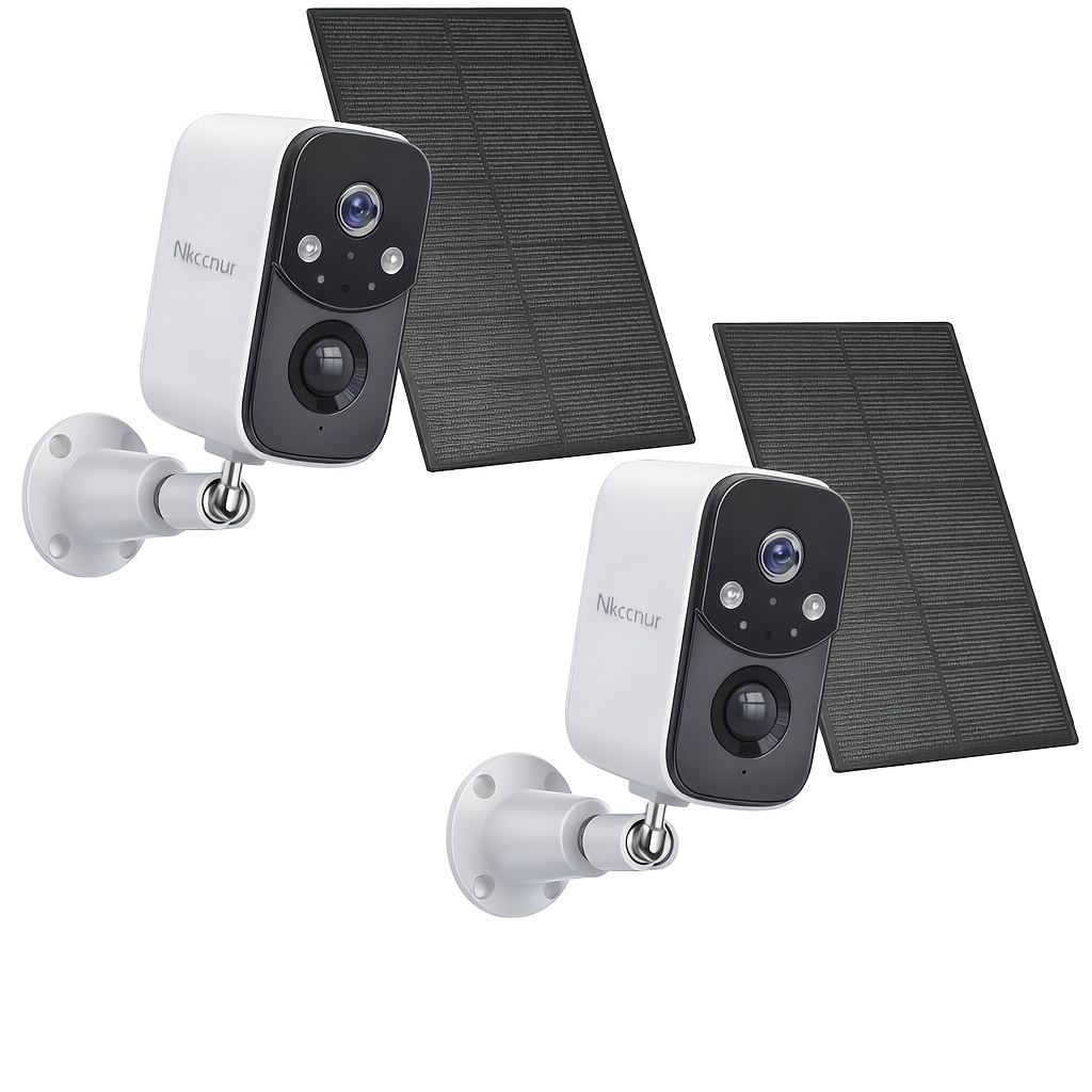 TEMU 1pc/2pcs 1080p Hd Resolution Wireless Outdoor Security Cameras With Solar Panel For Home Security, For Home Camera With Color Night Vision, Pir