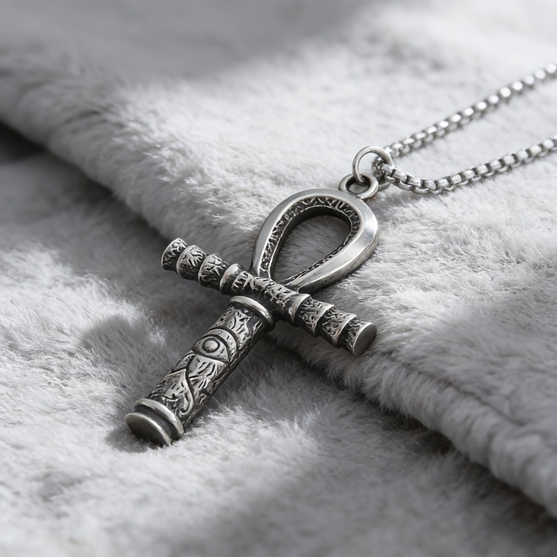 Men's Vintage Egyptian Ankh Cross Necklace, Gothic Style