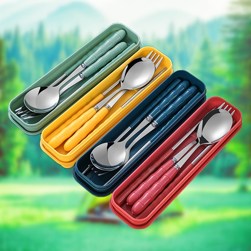 3 in 1 stainless steel camping utensils set reusable plastic - Temu
