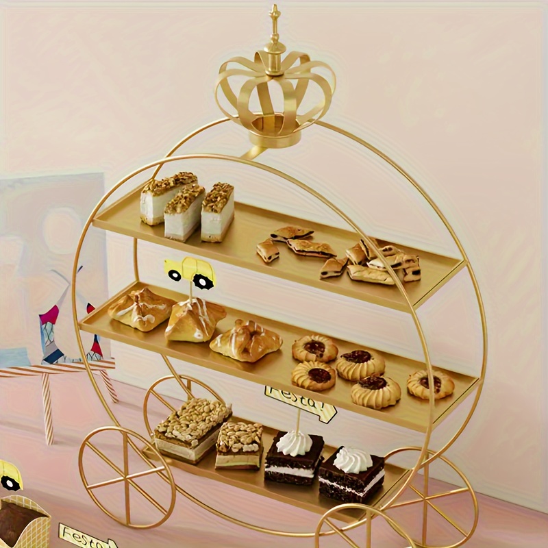 Image of Elegant European Crown 3 Layer Dessert Rack-golden, White, Black | For Wedding And Afternoon Tea | Cast Iron Cake Display Rack, Suitable For Display Table Dessert Table Display