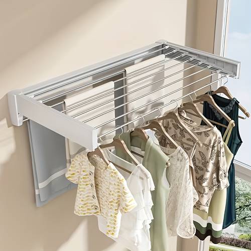 1 pack heavy duty folding hidden wall mounted clothes and towel drying rack 5 space saving storage rack foldable for bathroom kitchen laundry design suitable for bedroom room bathroom drying racks