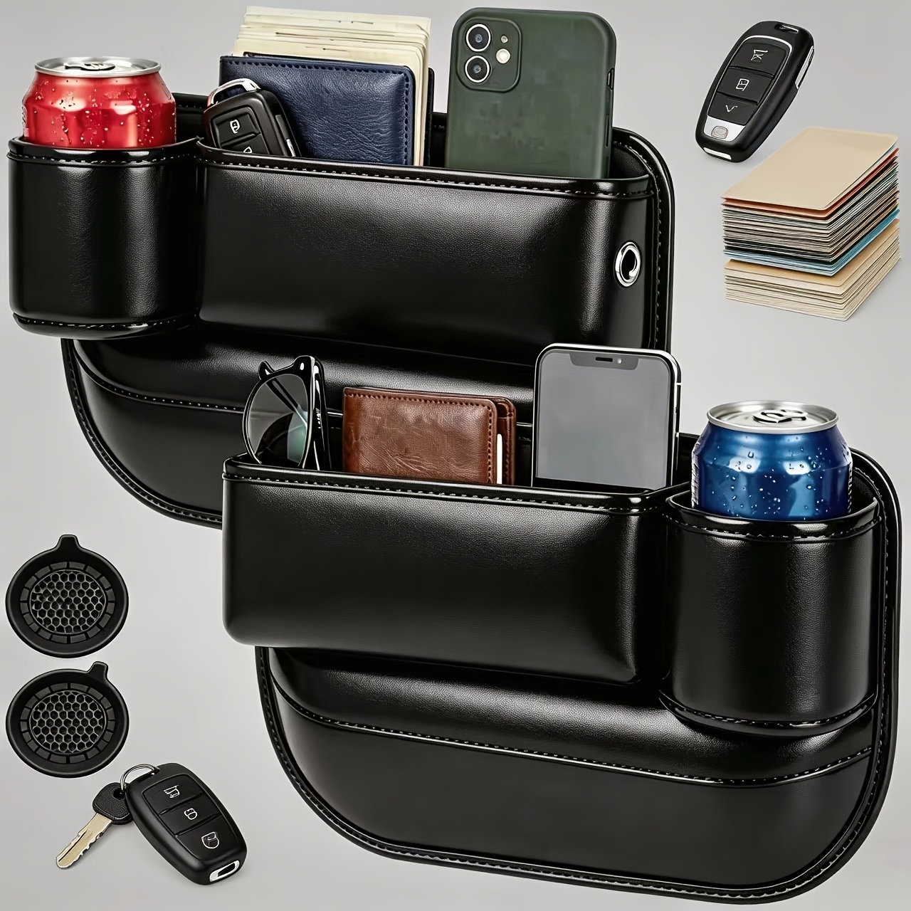 TEMU Multi-functional Car Storage Box With Pockets - For Storing Wallets, Keys, Cards, Cups, And Phone Holders. Suitable For Car Interior Accessories