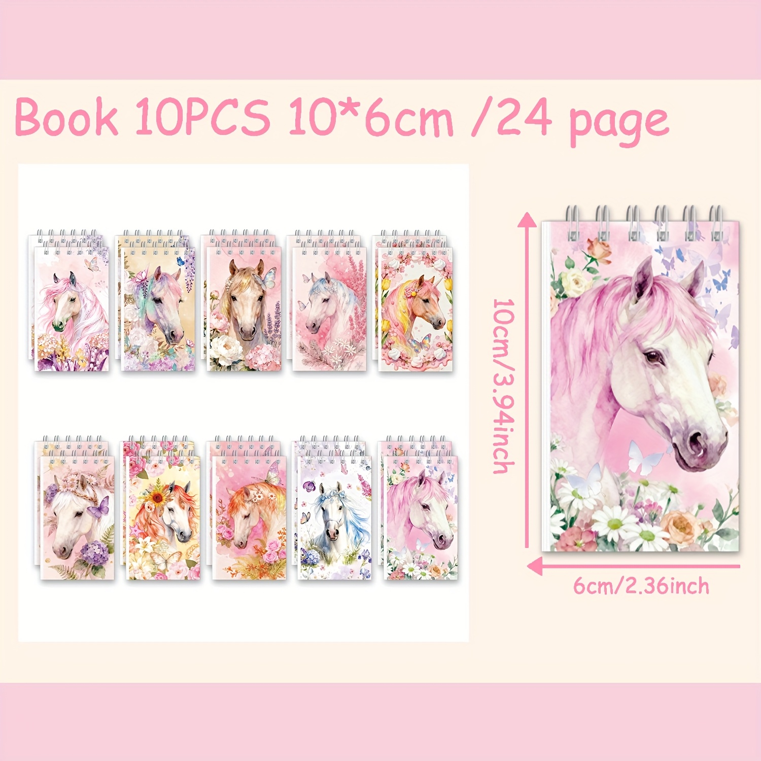 TEMU 10 Watercolor Equestrian Mini Coil Books, Guestbooks, Notebooks, Stationery Gifts, Pen Pockets, Notebooks, Denim Small Notebooks, Craft Gifts,