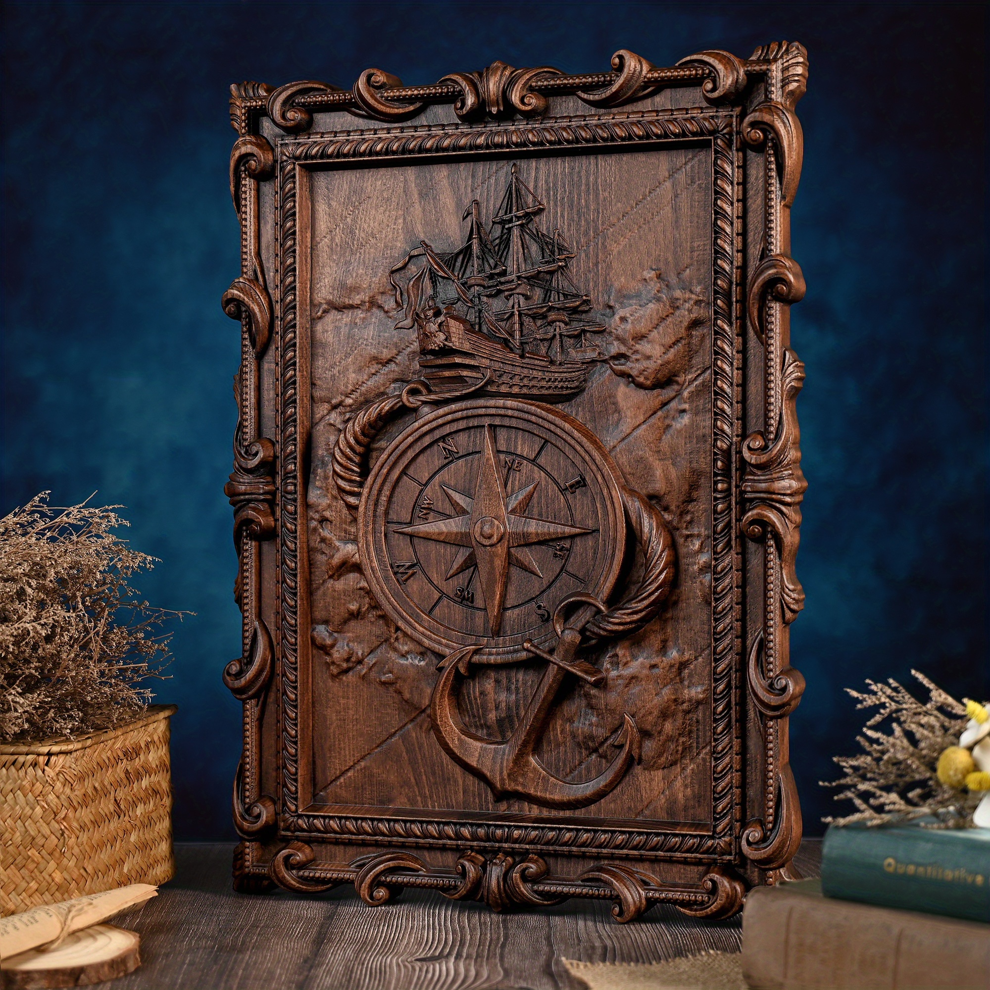 Handcrafted 3D Vintage Nautical Solid Wood Relief Wall Hanging