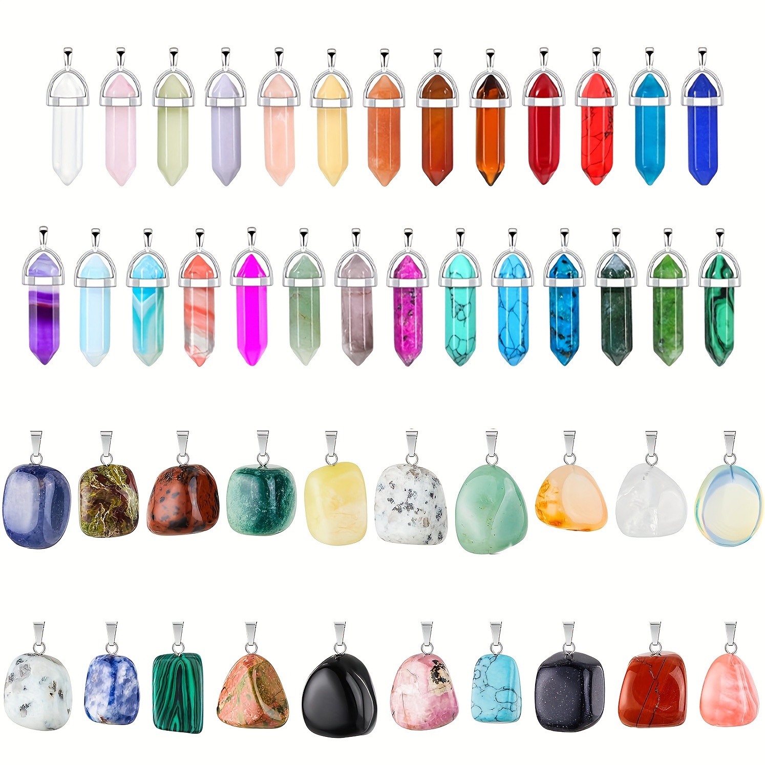 

30pcs Mixed Loading Crystal Pendants Hexagonal Bullet Shaped Stone Pendants Charms Irregular Stone Beads For Diy Bracelets Necklaces Earrings Jewelry Making