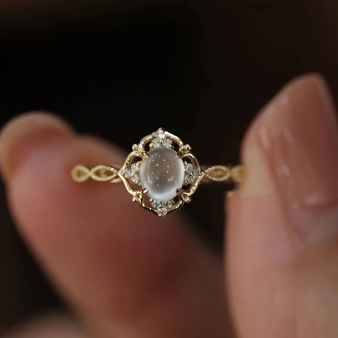 4 Prong Moonstone Engagement Ring for Women