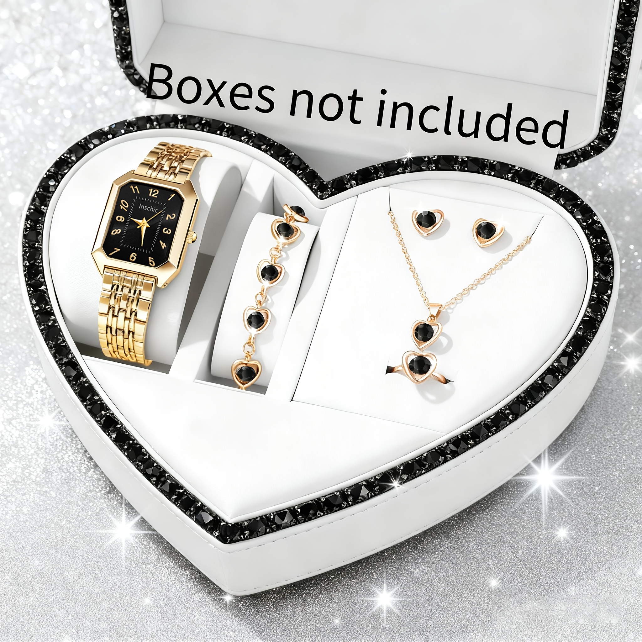 6pcs Stunning And Charming Women'S Quartz Watches with a Square Dial, Featuring a Heart-Shaped Pendant Jewelry Set, The Perfect Gift Choice for Women, Suitable for Year-Round Wear And Any Occasion