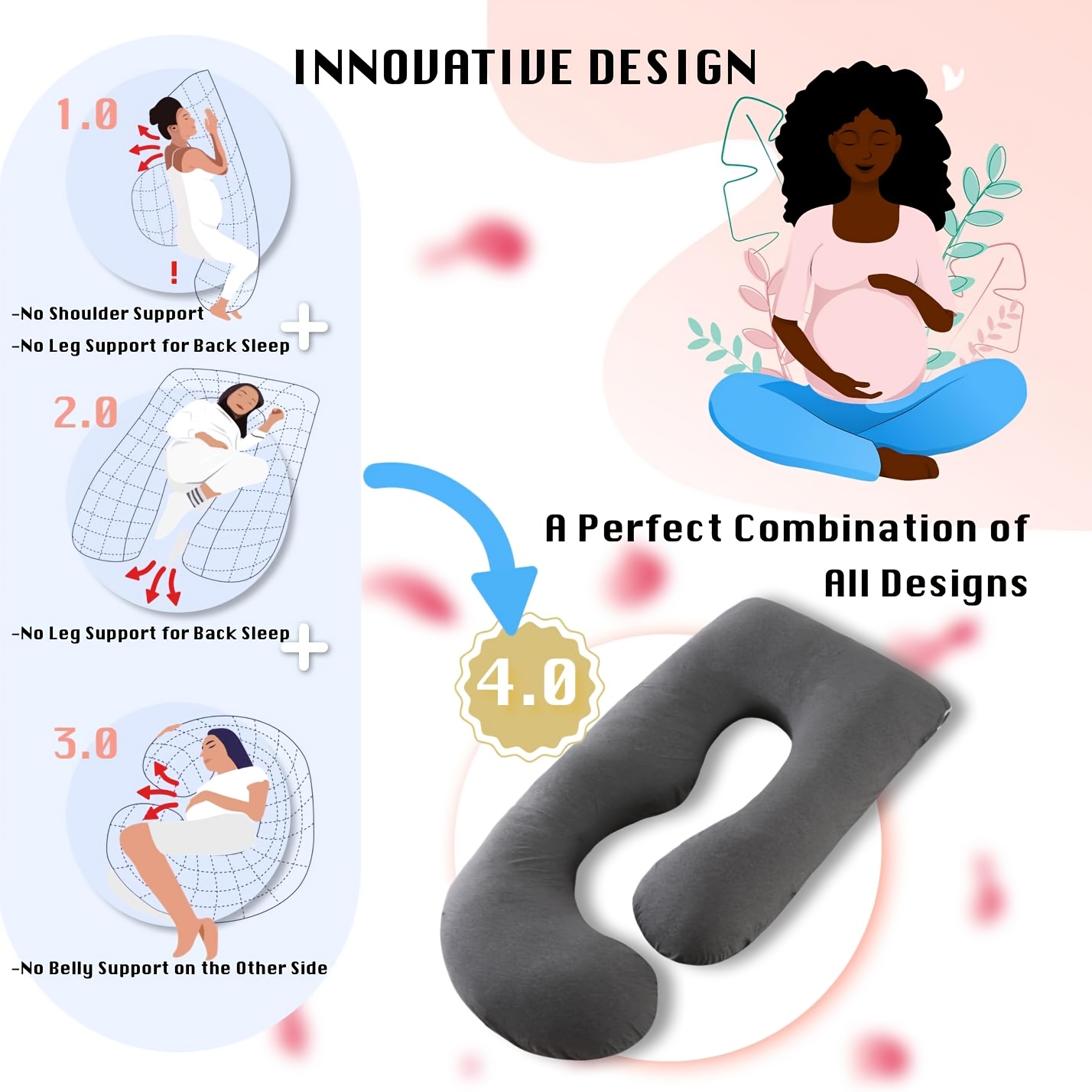 G-shaped Lumbar Support Pregnancy Pillow, Side Sleeping Wedge Pillow with Removable Washable Cover, Provides Full Body Support for Various Sleeping Positions Including Side and Back Sleeping, Ergonomic Cushion