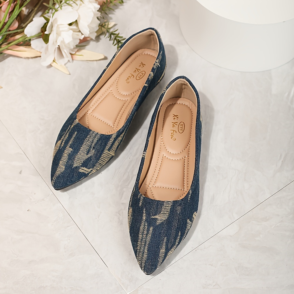 Women s Denim Flat Shoes Ripped Detail Pointed Toe Soft Sole Shoes Fashion Slip On Flats