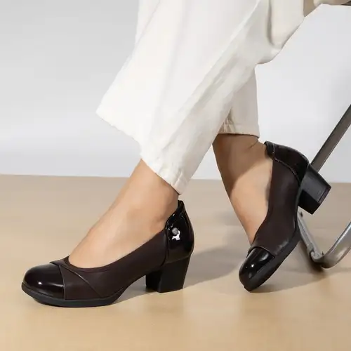 women's brown dress shoes low heel BIGTREE Classics Style Fashion Brown Thick Heel Low Heel Shallow Mouth Pointed Hollow Back Strap Party Wedding Pumps Dress Shoes