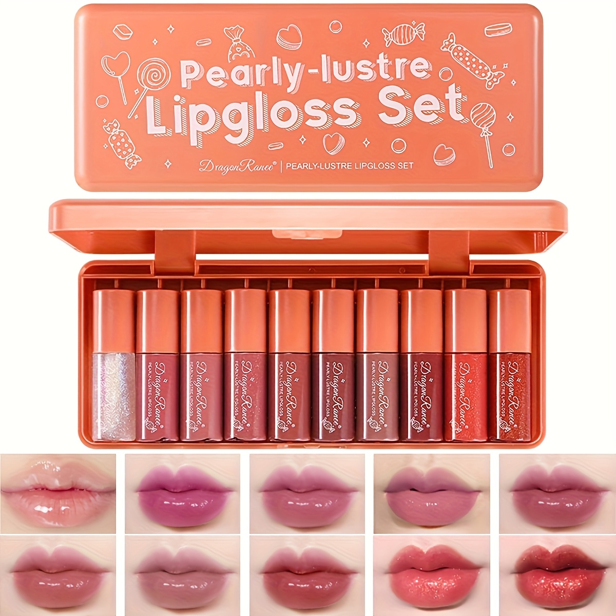 TEMU 10-color Lip Gloss Waterproof, Colored Cheeks And Lip Gloss, Korean Lip Gloss, Tinta Para Labios, Mini Liquid Lipstick Set.