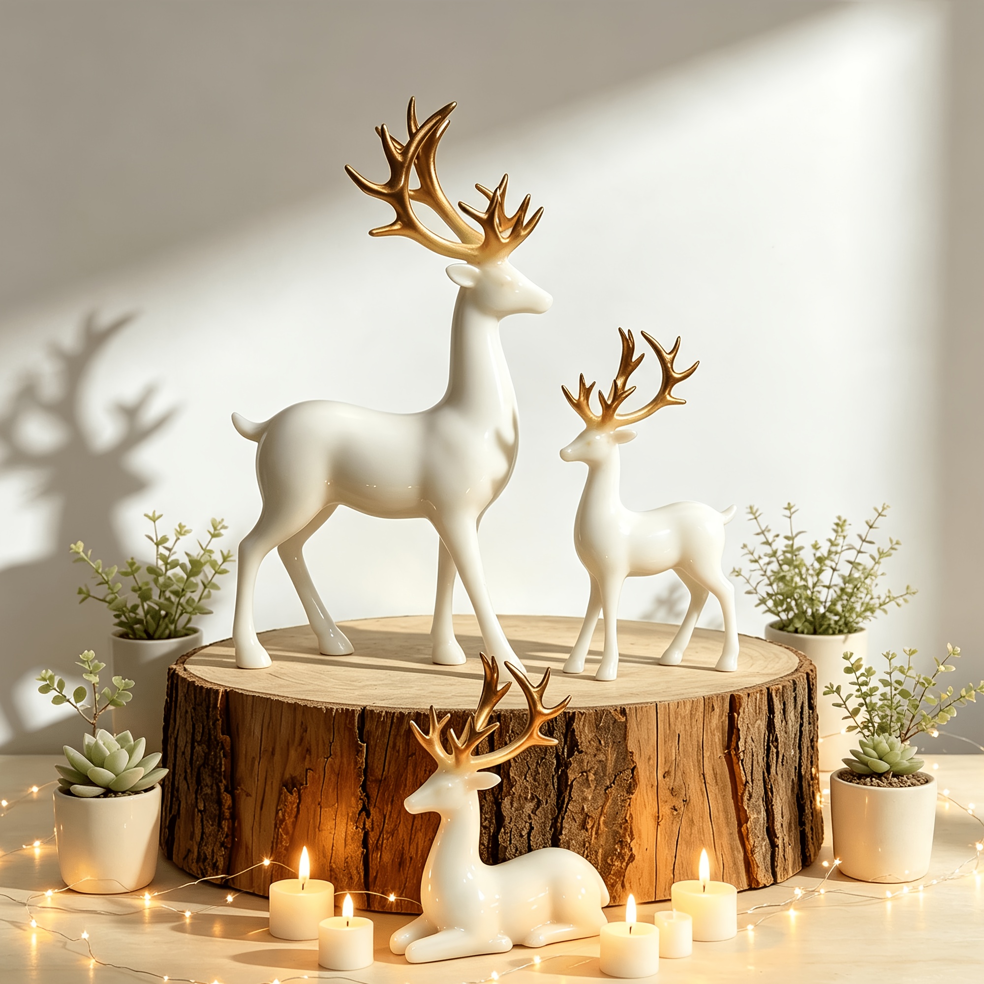 TEMU 3pcs Set, Collectible Figurines, Deer Statue, Suitable For Desktop Decoration In Bedrooms, Living Rooms, Offices, Etc., Suitable For Christmas,