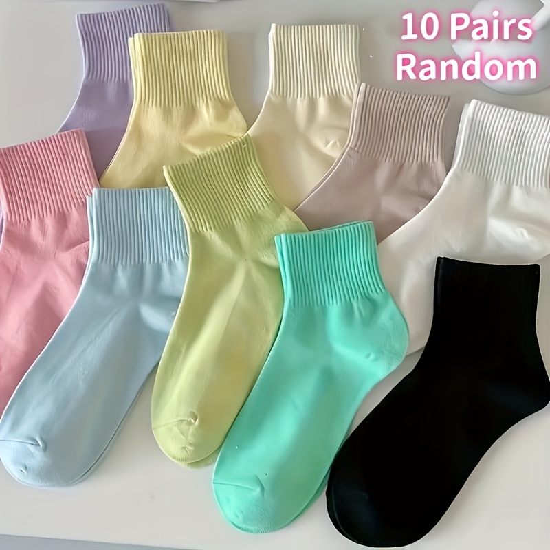 TEMU 10 Pairs Of Colored Four-season Candy-colored Fashion Personality Short Socks, Comfortable And Versatile Women's Socks