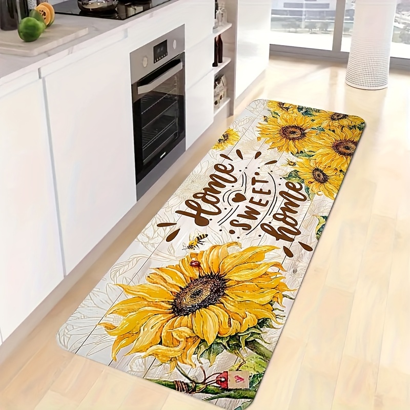 TEMU 1pc Light Luxury Exquisite Sunflower Pattern Mat, Suitable For Kitchen, Bathroom, Living Room, Bedroom, Outdoor Patio, Garden, Courtyard, And