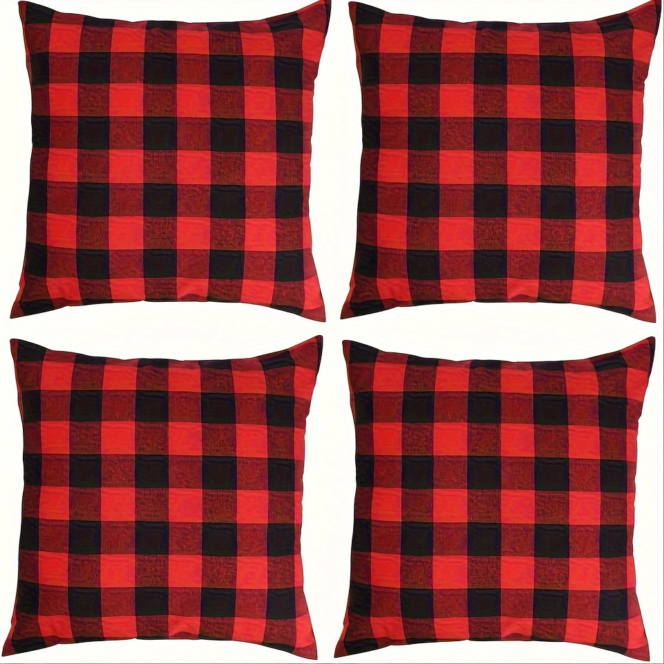 

Contemporary Cotton Blend Throw Pillow Covers, Set Of 4, Machine Washable, Zipper Closure, Plaid Pattern, Suitable For Living Room - 18x18 Inch Farmhouse Christmas Home Decor Pillowcases