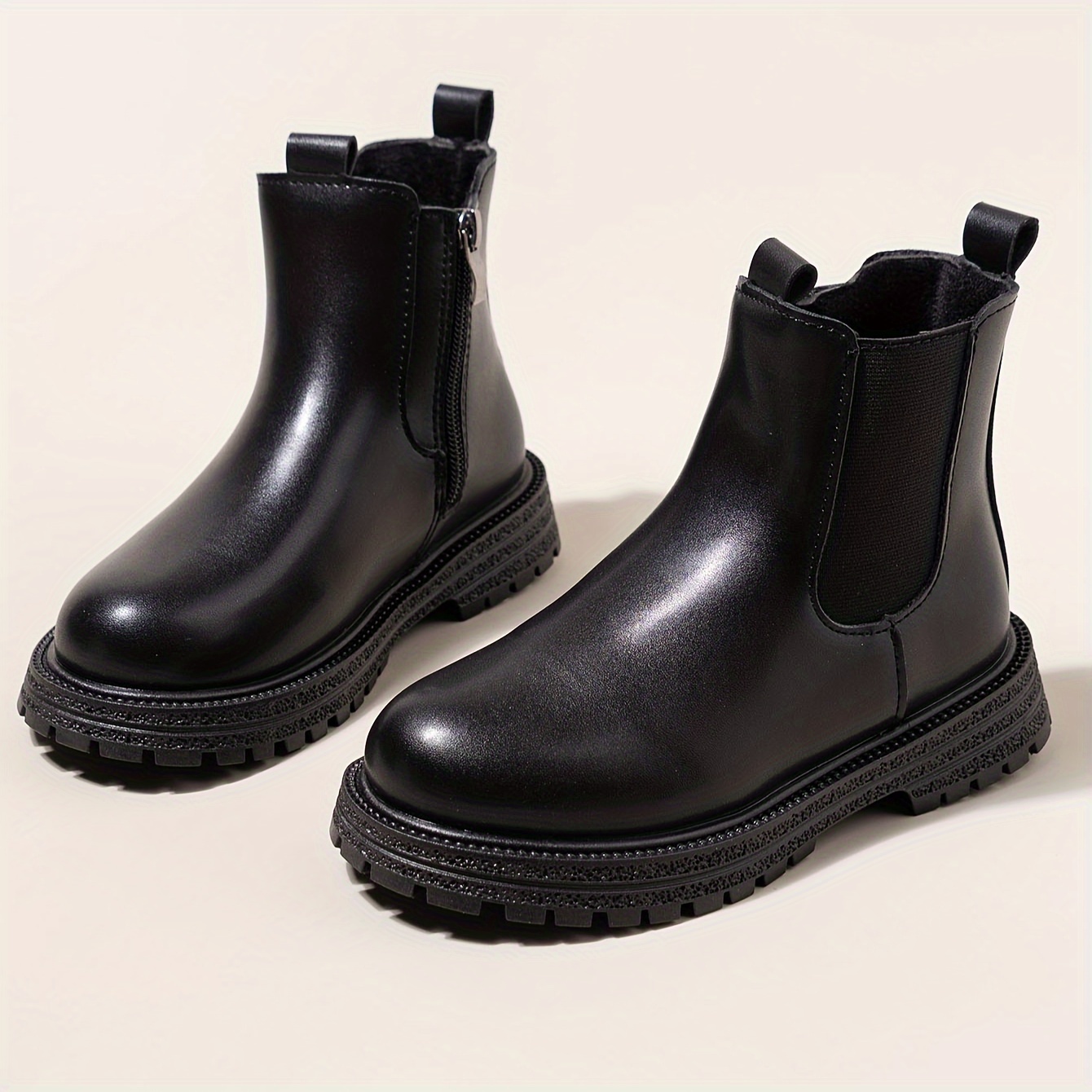 Image of Girls' Boots, New Autumn/winter Collection, Children's Plush-lined Double- Boots, Vintage British-style Kids' Soft-soled Boots