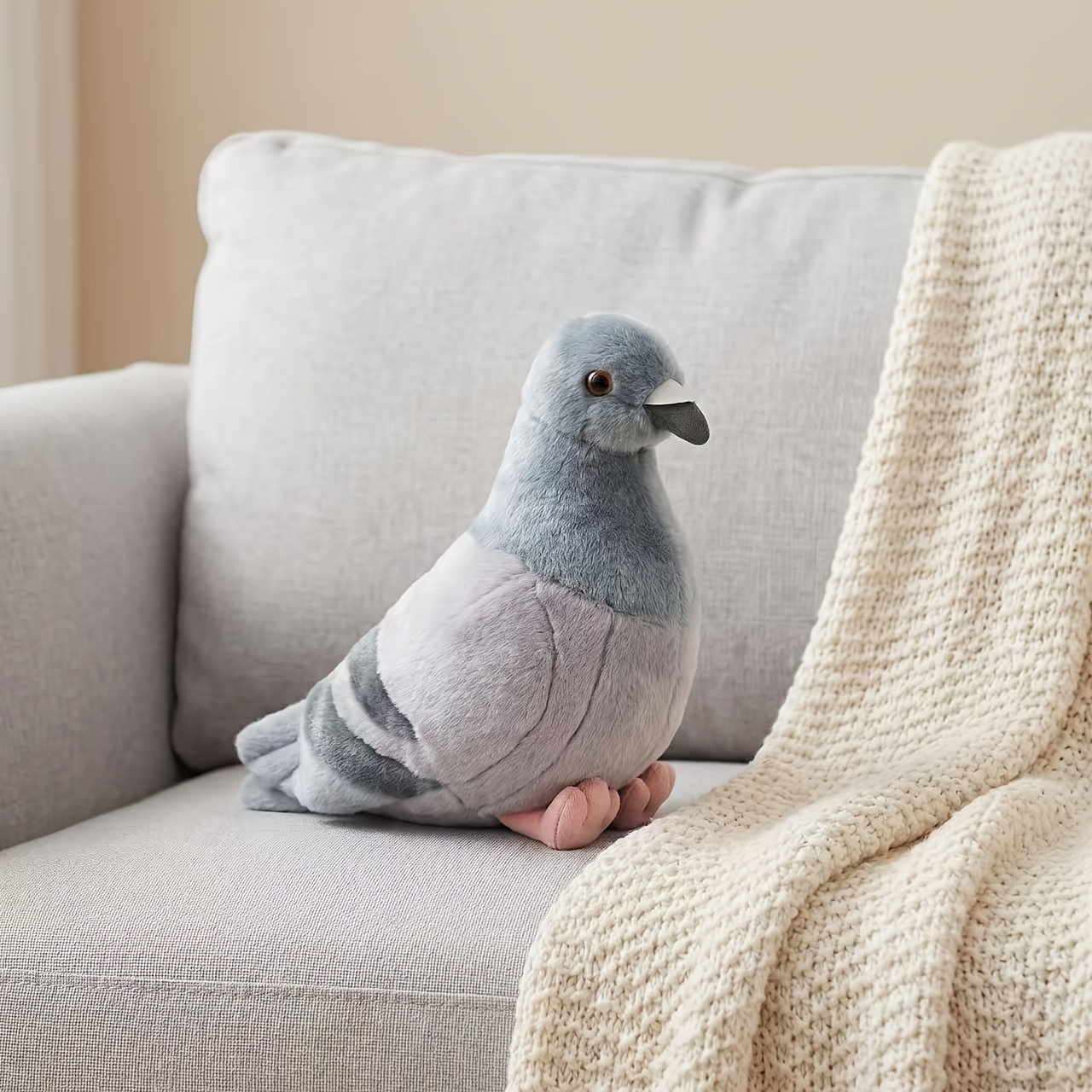Realistic Grey & White Pigeon Plush Toy, Cute Stuffed Animal, Soft Bird Plushie Decor Gift For Party