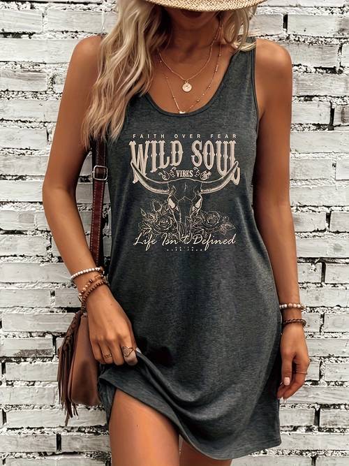 womens western letter print sleeveless dress royal soul graphic lightweight with pockets machine washable for spring summer fall casual wear seasonal fashion comfortable fabric