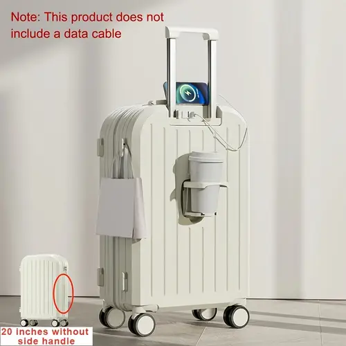 durable luggage durable multifunctional carry on suitcase with usb charging port durable cabin luggage insulated cup holder hook mobile phone holder wheels abs pc sturdy boarding case shell trolley travel case 1pc 20 24 inch