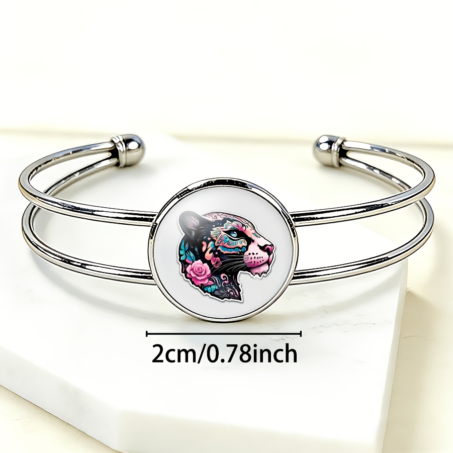 Women's Adjustable Open Bangle with Gemstone Inlay