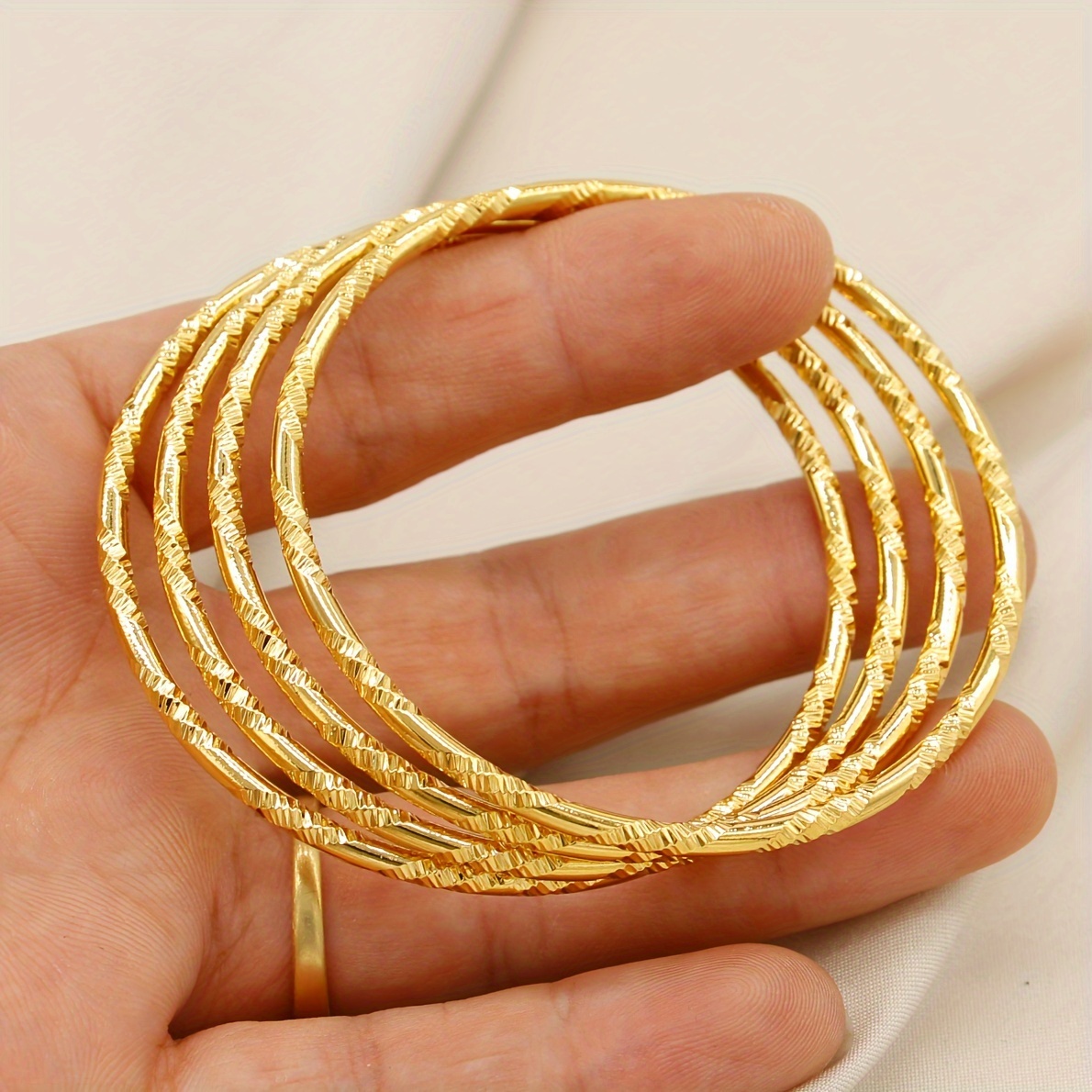 6-Pack Middle Eastern Style Laser-Patterned Bangle Bracelets