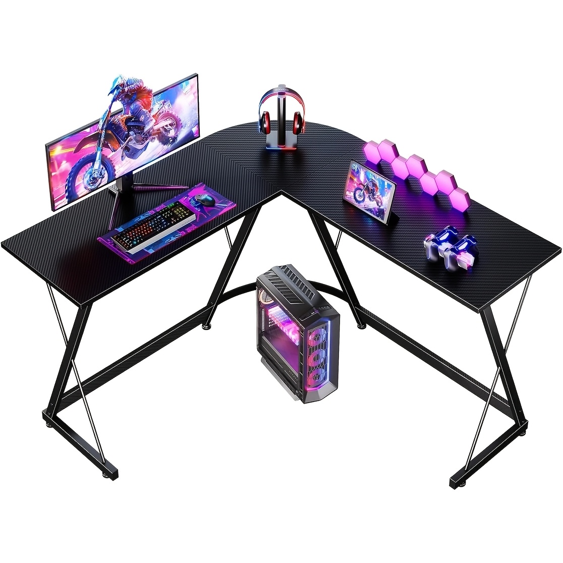 TEMU L-shaped Gaming Desk, Esports And Home Corner Computer Desk, 120×120cm, Carbon Fiber Black