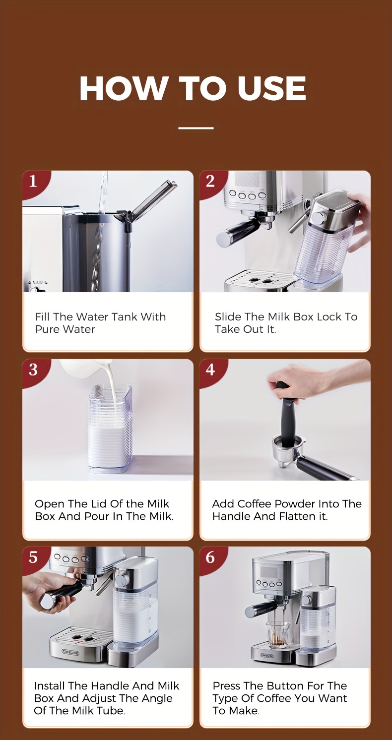 CAFELFFE Semi-Automatic Espresso Machine MK801 with Automatic Milk Frothing System, One-Touch Operation for Espresso, Latte & Cappuccino, 20BAR High Pressure, 1.3L Water Tank & 0.7L Milk Tank, Self-Cleaning Function, 1350W Power, 220-240V, Italian Semi-Automatic Coffee Maker with Digital Display & Temperature Control, Compact Design for Home & Office Use, Ideal for Coffee Lovers & Small Businesses, Cappuccino Machine, Latte Brewing, Modern Espresso, Sleek Coffee Maker, Durable, Coffee