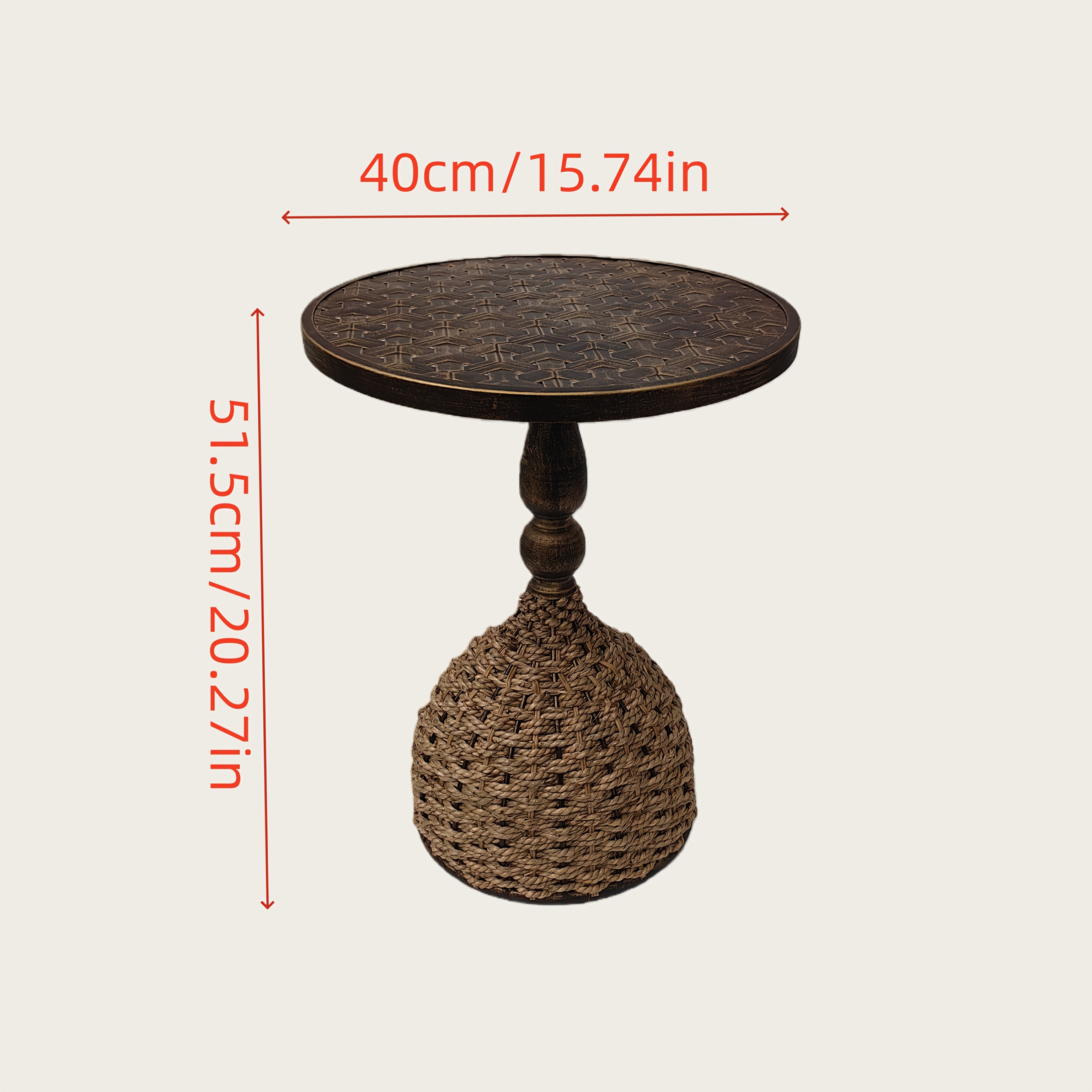 Handcrafted Teng Iron Craft Water Grass Rope Woven Side Table, Flower Stand for Living Room Sofa Side, Study, Balcony, Guesthouse, Outdoor Coffee Shop, Bar