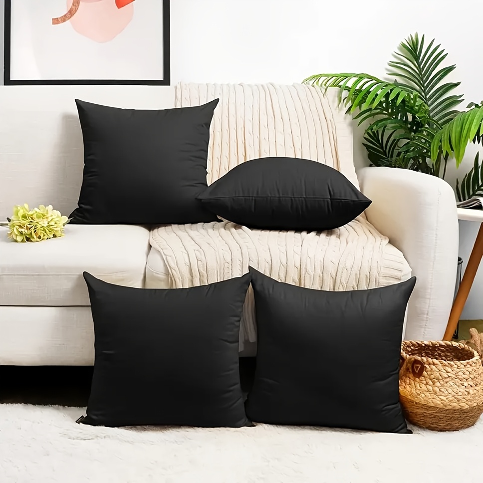 

Lot de 4 Housses de Coussin Noires, 18x18 pouces, Douces en Velours pour Décoration Moderne avec Fermeture Éclair, Adaptées pour Salon, Chambre, Décoration de Canapé - Polyester, Tissé, Rembourrage