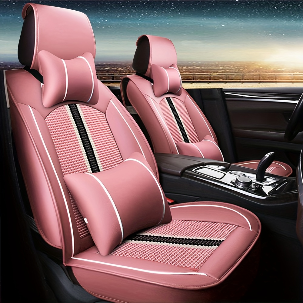 Image of Car Seat Cover For For Leaf 2011-2025 Car 5 Seat Deluxe With Headrest And Throw Pillow, Durable Pu Leather Cushion Car Interior Accessories, In Colors