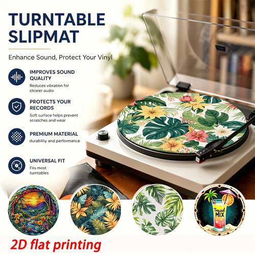 2d flat printing 1pc tropical leaf pattern record mat anti slip mat slipmat reducing noise and dust enhancing equipment