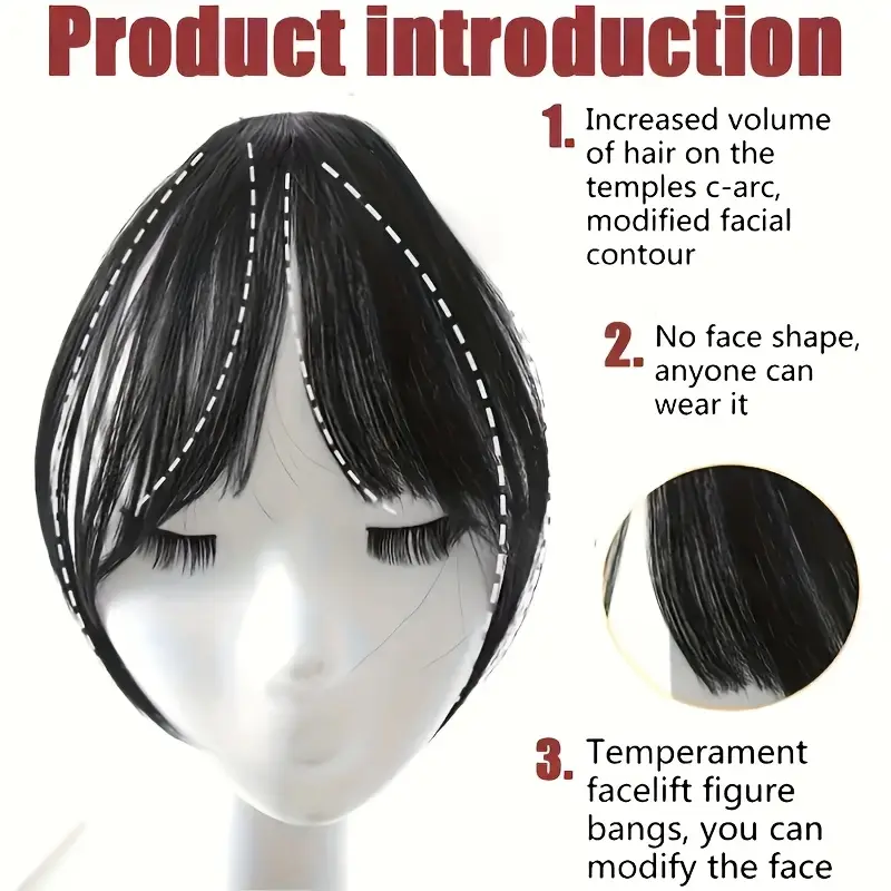 1pc womens elegant natural black deep brown clip in bangs loose curly high temperature synthetic hairpiece side fringe for parties daily party hair accessory side bangs piece natural look hairpiece details 5