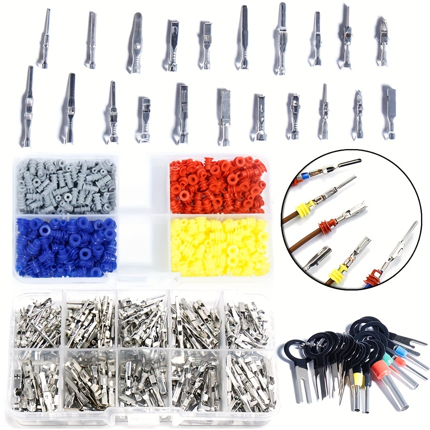 

400pcs Car Electrical Wire Connectors Kit, 18 Sizes Male And Female Pin Terminals With 4 Colors Seal Plugs, 2cm/0.79in And 3cm/1.18in, Professional Automotive Cable Connector Set For Diy Repair