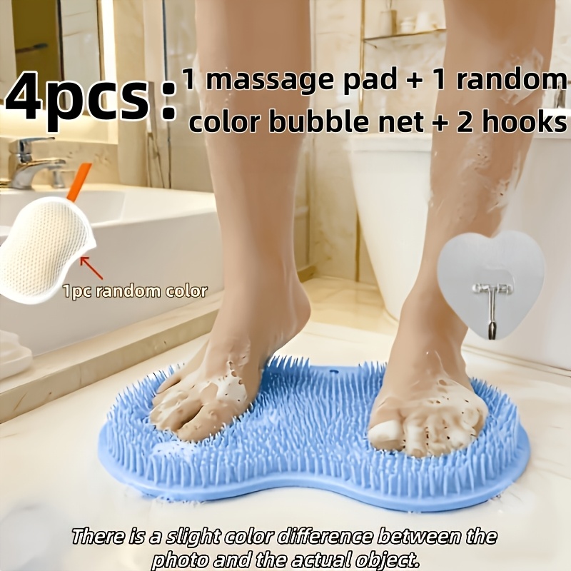 TEMU 4 pezzi (1 cuscinetto massaggiante e 1 rete a bolle di casuale e 2 ganci), cuscinetto massaggiante multifunzionale con da parete per bagno,