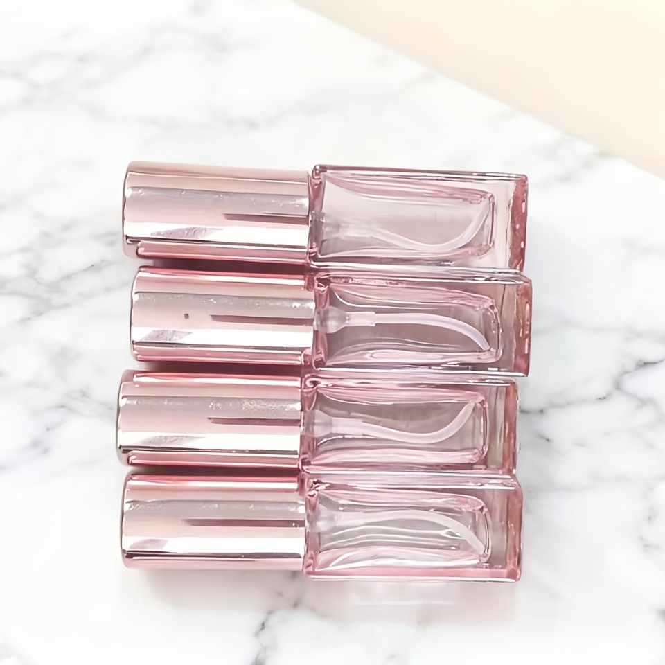 TEMU 4pcs-5ml/10ml Pink -one Square High-end Perfume Liquid Packaging Glass Empty Bottle Leak-proof Portable Threaded Detachable Easy To Fill Easy To