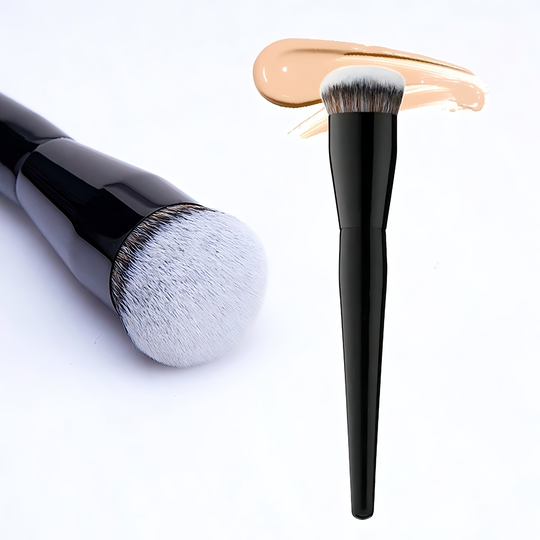 

1pc Professional Foundation Makeup Brush, Round Head, Synthetic Nylon , Wooden Handle, Unscented, For Types, & Base Application Wand