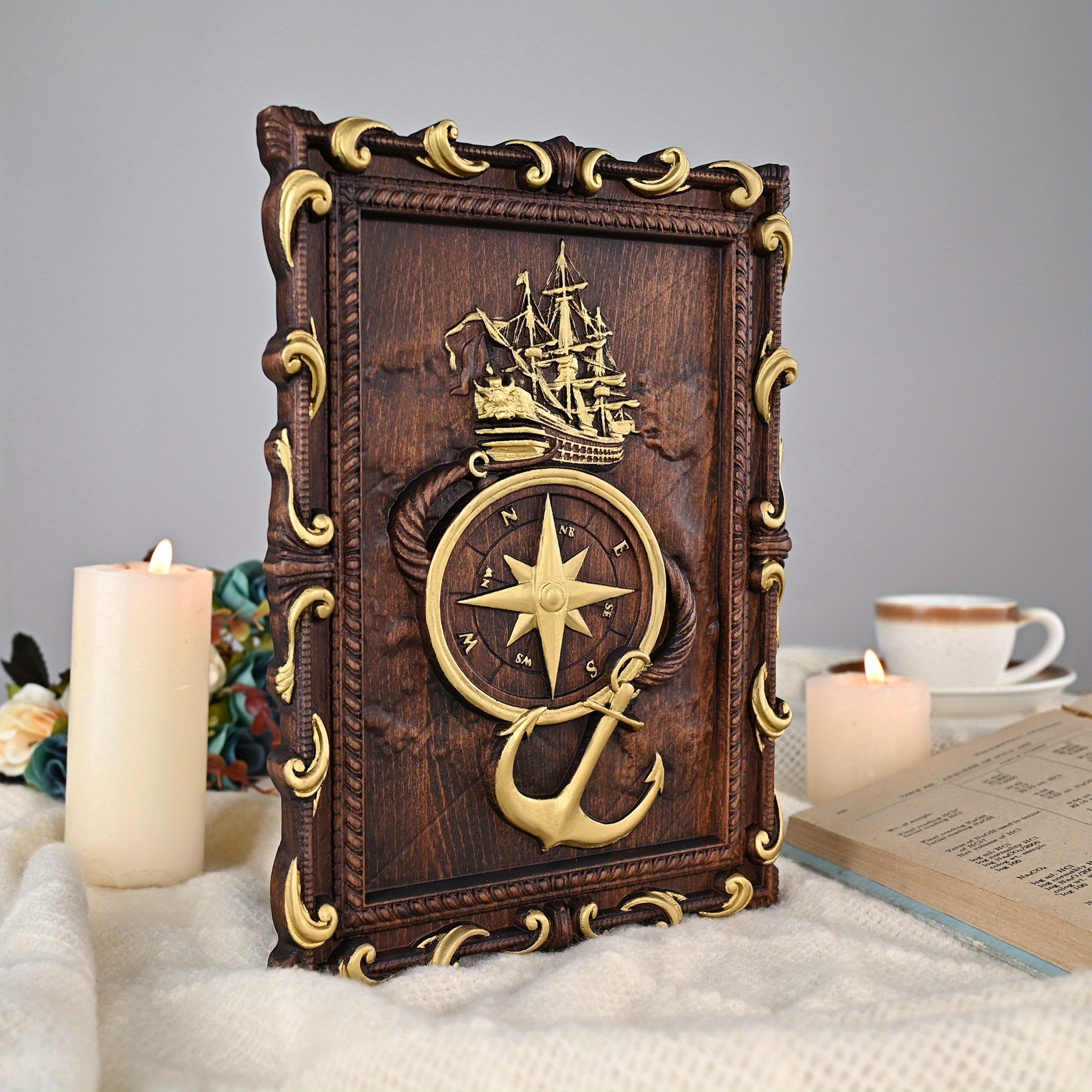 Handcrafted 3D Vintage Nautical Solid Wood Relief Wall Hanging